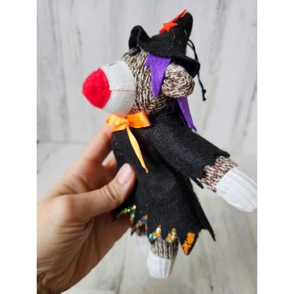 Pier 1 witch sock monkey Halloween ornament decor rare stuffed - Picture 2 of 9